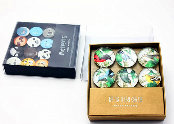 25mm 40mm 50mm Fotodruck Kristallglaskuppel Kühlschrank Magnet mit Geschenkbox Verpackung